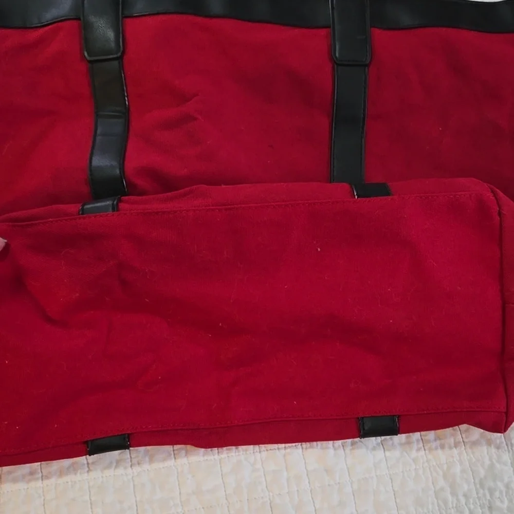 Victoria's Secret Canvas Red and Black Tote Bag Overnight Work Bag Storage